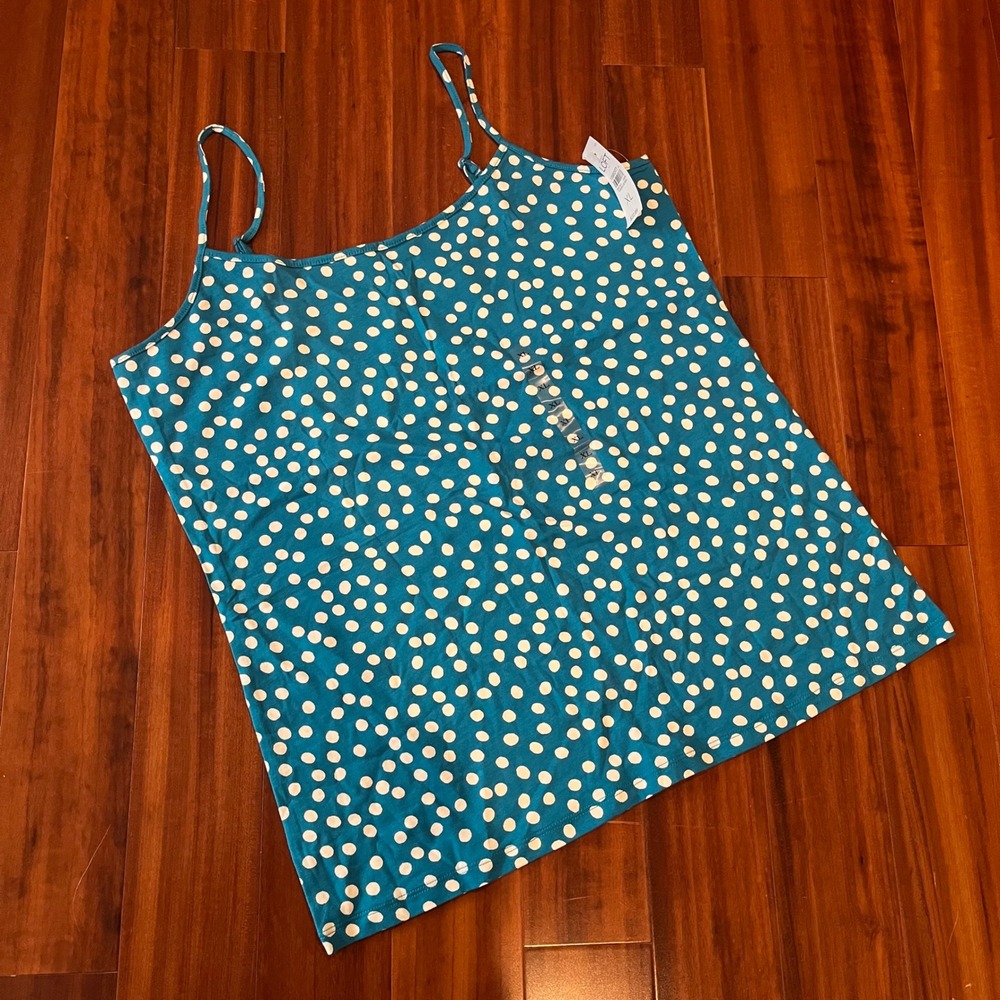 LOFT Polka Dot Tank Top Sleeveless Teal Blue White Cami Ann Taylor New Size XL
